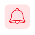 Minimalist flat design notification bell icon A simple lineart bell in solid red ED1C24 with a smooth rounded dome and a small clapper detail below Cl